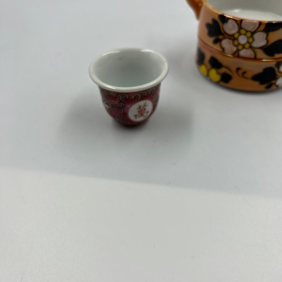 Vintage Ceramic Tea Set 3 Pieces Asian Pieces Hand Painted Look Stacking Pitcher - Picture 11 of 11